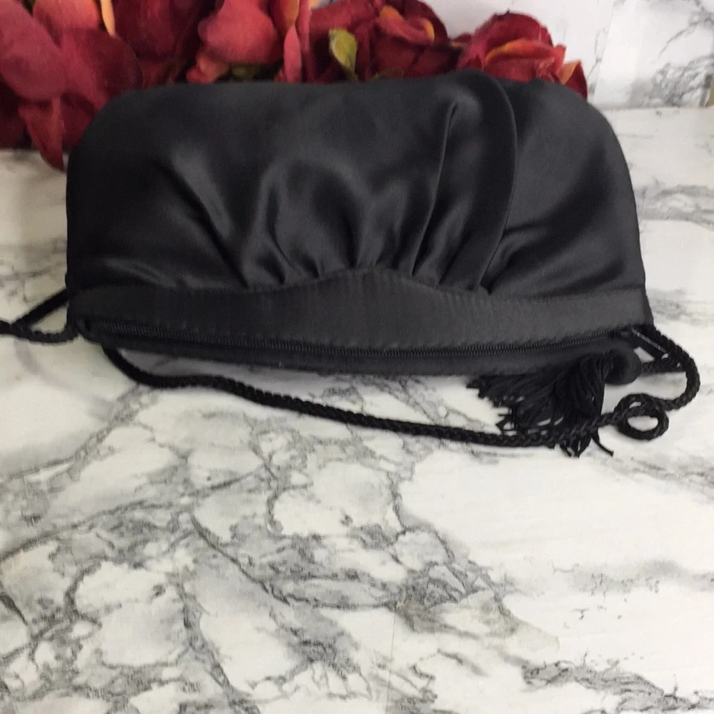 ADG Fashion Black Satin Evening Clutch with Strap